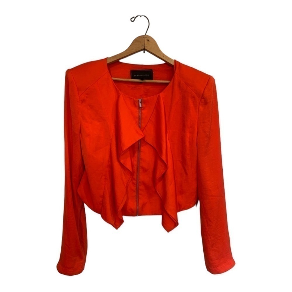 BCBG Max Azria Preston Poppy Red/Orange Zip-Up Blazer Size L